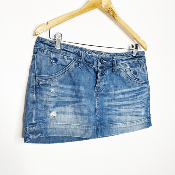 VTG y2k 00s AMERICAN EAGLE micro MINI denim SKIRT low rise womens 8 - Picture 2 of 6